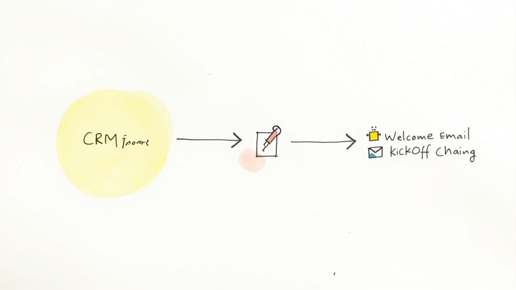 Workflow automation showing different software connected by lines