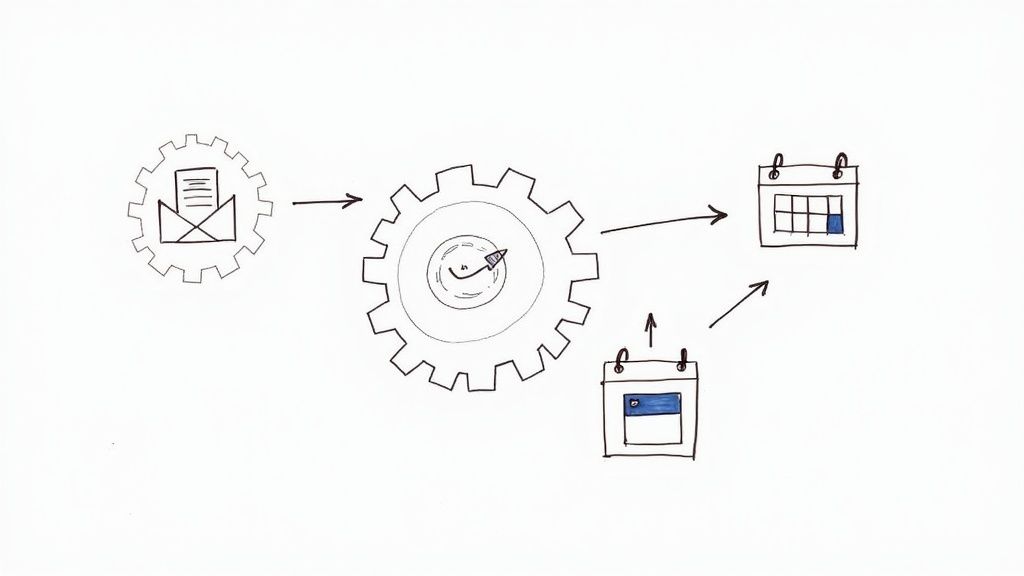A series of gears turning in sync, representing an automated system.