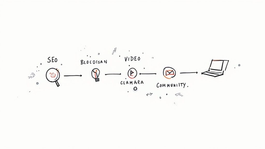 A person working on a laptop with charts and graphs in the background, symbolizing organic marketing growth