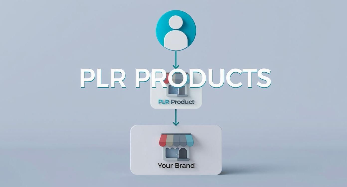 Flowchart showing PLR products workflow from customer to product to brand reselling process