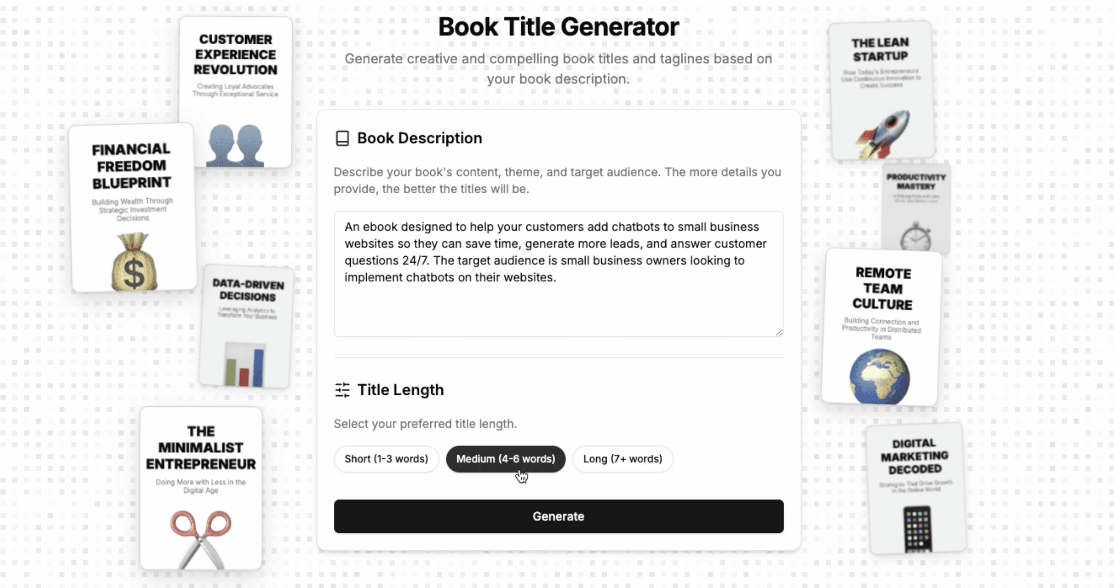 AI tool for generating ebook title suggestions