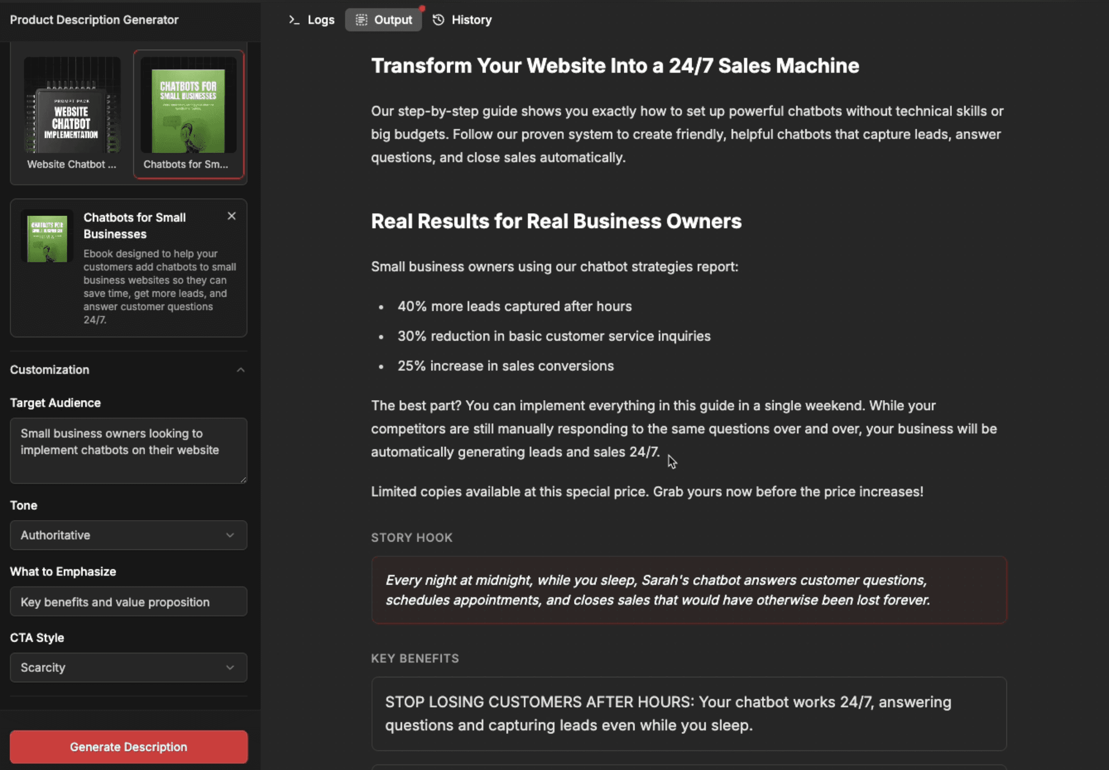 AI tool for creating ebook descriptions